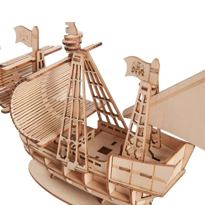 1PC 3D Sailboat Wooden Puzzle Assembly Model Puzzle DIY Wooden Crafts 3D Puzzle Gifts Desktop Decoration Quick Pick Grocers