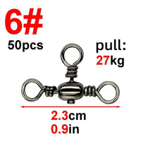 50PCS/Bag Fishing Accessories Black Nickel Plating Three-Prong Connector T-Swivel Sub-Line Splitter Outdoor Fishing Bazi Ring