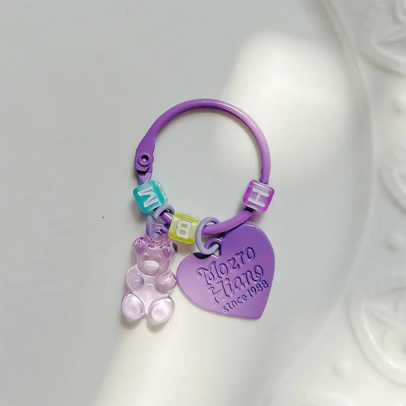 10pcs Metal Keyrings Buckle With Stars Bear Pendant Colored Keychain For Diy Jewelry Making Key Ring Accessories Wholesale Econic Blanks