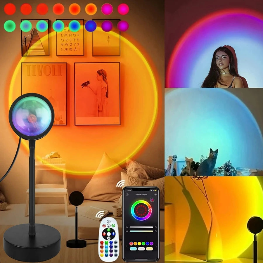 Smart Sunset Lamp Tuya LED Night Ligh USB RGB Smart Life APP Remote Projection For Room Decoration Photography Festival Birth Quick Pick Grocers