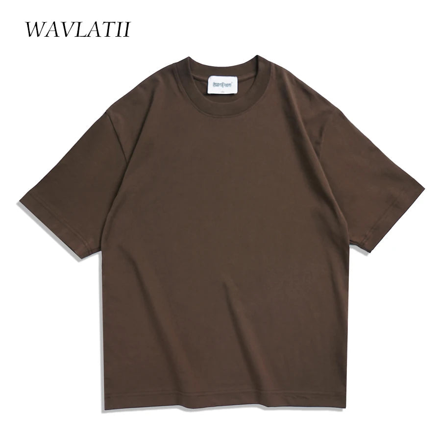 WAVLATII Oversized Summer T shirts for Women Men Brown Casual Female Korean Streetwear Tees Unisex Basic Solid Young Cool Tops Quick Pick Grocers