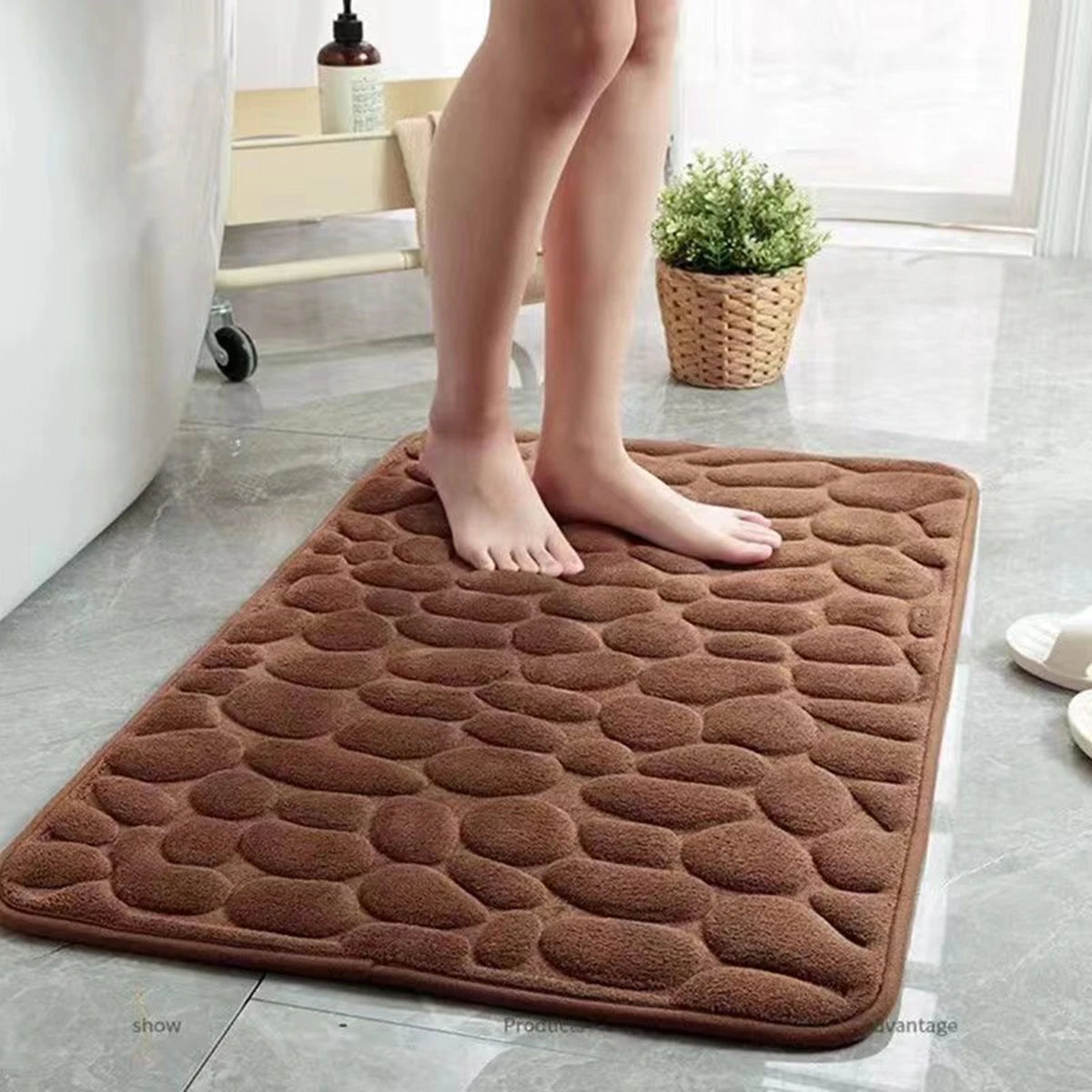 3D Non Slip Bathroom Mat Bath Mats Absorbent Doormat Carpet Cobblestone Embossed Door Floor Mats Machine Washable Quick Drying Quick Pick Grocers