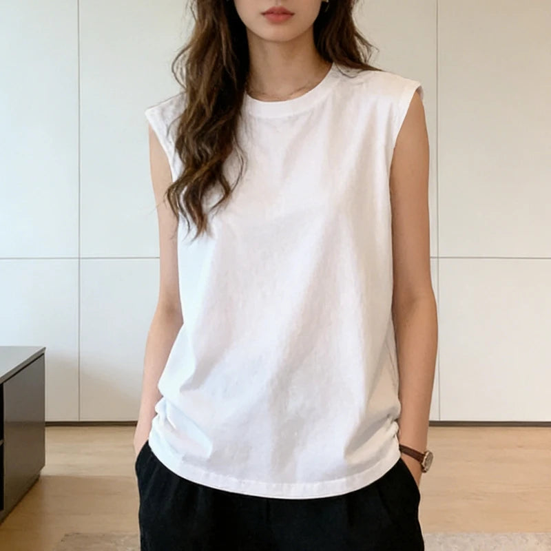 Woman Loose Sleeveless Tank Top Summer Casual Vest Basic Daily T-shirt Sweet Style Suitable For Students Stretchy Soft Lady Wear Quick Pick Grocers
