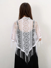 Fashion Lace Hollow Tassel Triangle Scarf Embrodiery Women Headscarf Female Spring Summer Shawls Scarves Long Veil Floral Scarf Quick Pick Grocers
