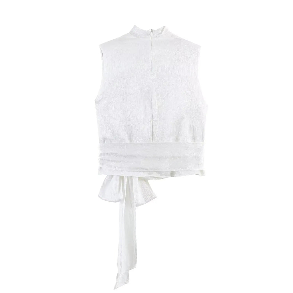 Women's Top 2026 Spring New Style Orange Sleeveless Satin Texture Long Ribbon Top Elegant and Stylish Unique Fashion Focus Quick Pick Grocers