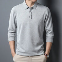 Men's Waffle Long Sleeved POLO Shirt with Letter Printed Lapel Casual Top Quick Pick Grocers