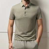 New Men's Business Casual Short Sleeved Bone Flower Solid Color POLO Shirt Fashion Breathable Comfortable Summer Versatile Top Quick Pick Grocers