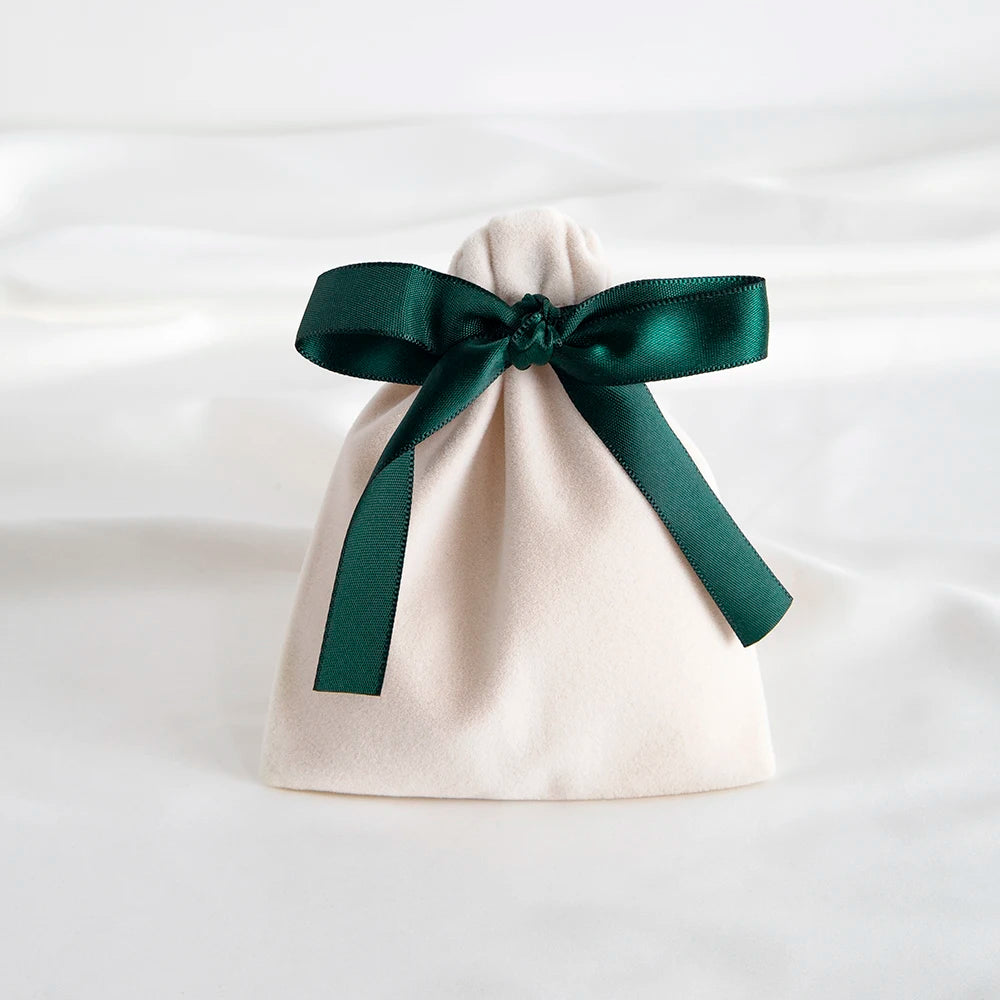 10pcs Green Jewelry Velvet Bag Ribbon Bowknot Pouches Gift Display Packing Storage Wedding Favors Travel Candy Drawstring Pocket Purest Peak
