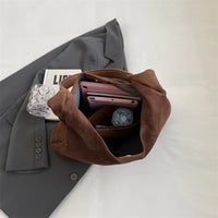 Autumn and Winter Vintage Women's Bag Large Capacity Suede Shoulder Bag Solid Color Simple Casual Commuter Bag Retro Handbags Quick Pick Grocers