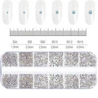 2400pcs+ Shiny Clear Crystal Gems Nail Rhinestones 1.5-4mm Mixed Round Glass Stone Flatback Nail Charms 12grids Nail Diamond DIY Econic Blanks