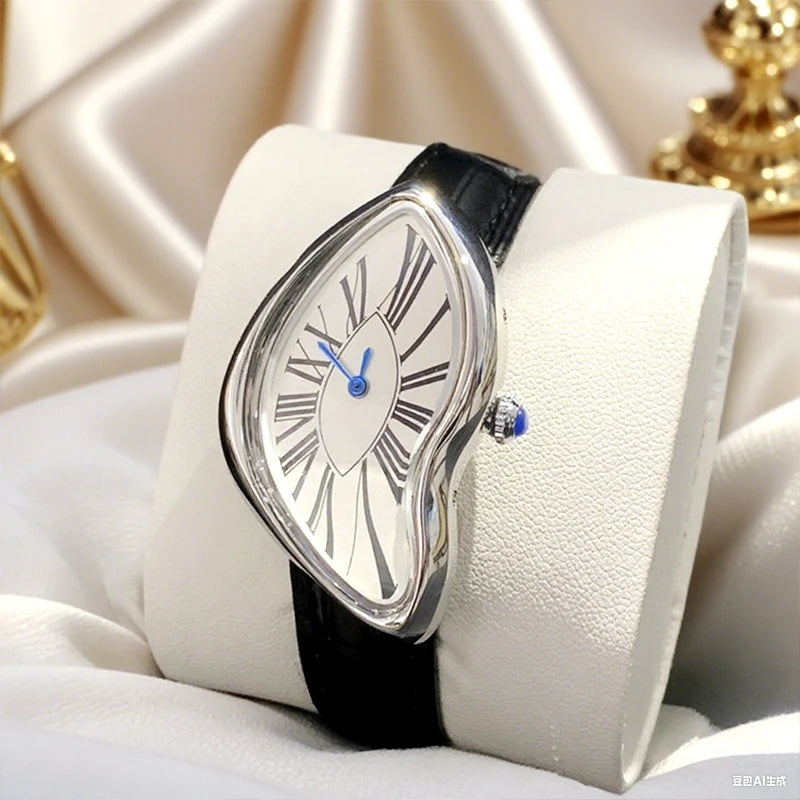 Medieval Retr Watches Alien Watches Melt And Twist Y2k Ladies Men Leather Strap  Advanced Quartz Watch Irregular Case Leather Quick Pick Grocers