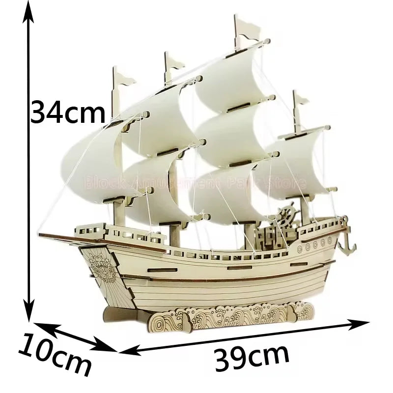 1PC 3D Sailboat Wooden Puzzle Assembly Model Puzzle DIY Wooden Crafts 3D Puzzle Gifts Desktop Decoration Quick Pick Grocers