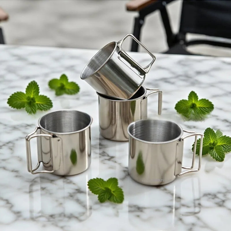 250/350/500/700ml Stainless Steel Camping Cup Portable Outdoor Water Cup Mug With Foldable Handle Kitchen Drinkware Quick Pick Grocers
