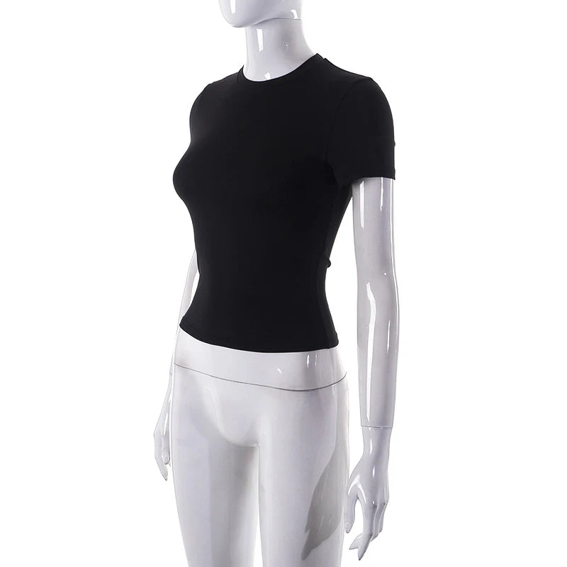 2024 Spring New Short Sleeve T-Shirt Women Solid Simple Casual Soft All-Match Hot Basic Crop Tops Tees Summer Fashion Quick Pick Grocers