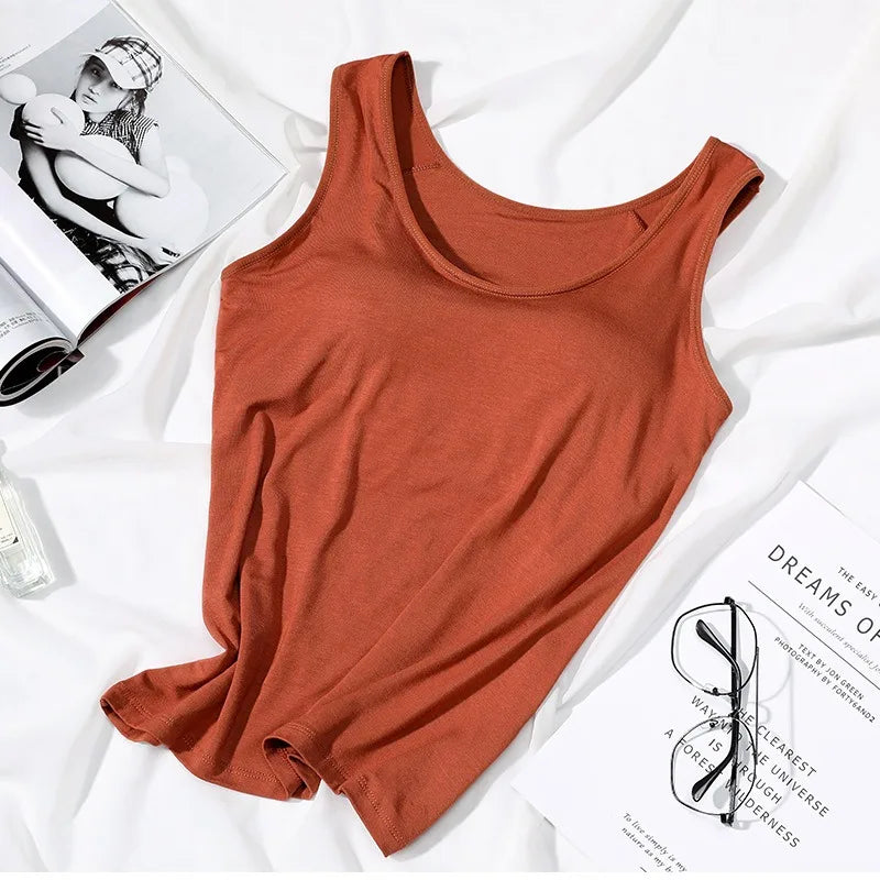 Women's Vest Tops With Built In Padded Bra Vest Slim Fit Tank Tops Sexy Shirts Feminino Casual Underlay Slimming Lingerie Top Quick Pick Grocers