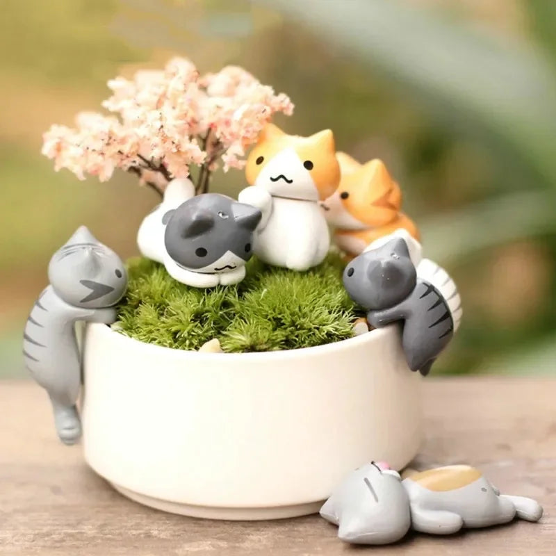 6Pcs/Set Cartoon Lucky Cat  Home Garden Bonsai Decorations Miniatures Gift Lovely Micro Landscape Kitten Miniature Craft Quick Pick Grocers