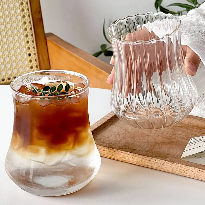 Transparant Drinking Glass Cup Creative Wave Shape Iced Coffee Tumbler Cup Juice Milk Tea Mug Drinkware Water Glasses Ripple Mug Quick Pick Grocers