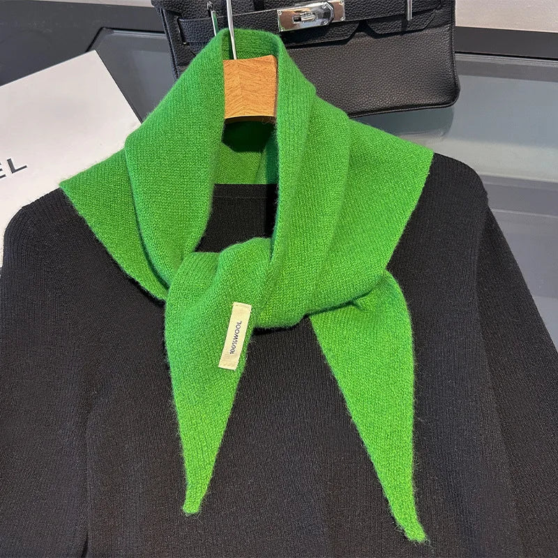 Knitted Scarf Women 100% Wool Winter Warm Scarves Bright Solid Color Design Thickened Shawl Soft Triangle Pashmina Neck 2025 NEW Quick Pick Grocers