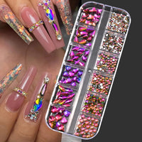 12Grids SS6-SS30 Mixed Nail Rhinestones Shiny Clear/Gold/Pink/Blue Diamond Flat-back Nail Gems Glass Stones Nails Decoration Econic Blanks