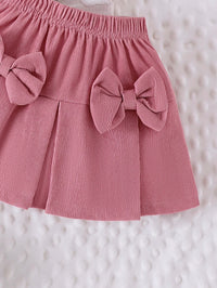2PCS Winter New Style For 0-3 Year Old Girls, Comfortable Sweet And Cute Bubble Sleeves, Love Chapter Top + Pink Short Skirt Set Econic Blanks