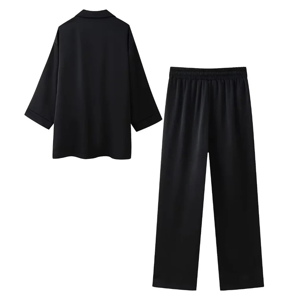 European and American Style 2024 Spring and Summer New Women's Clothing Wrinkle Effect Double Breasted Suit Jacket Pants Set Quick Pick Grocers