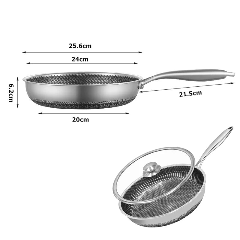 LMETJMA Stainless Steel Frying Pan Nonstick Honeycomb Fry Pan With Lid Induction Ceramic Electric Gas Cooktops Compatible KC0480 Quick Pick Grocers