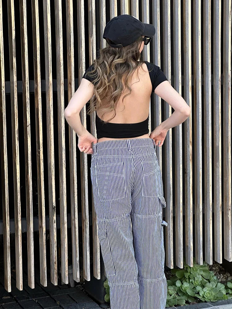 Women's O-neck Backless T-shirt Short Sleeve Solid Color Crop Top Summer Cute Baby Tee Y2K Clothes Bodycon Tunics Fashion Tank Quick Pick Grocers