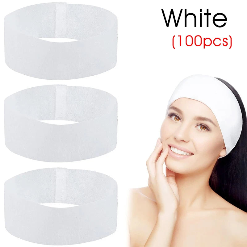 100/50/10pcs Disposable Spa Headbands Elastic Non-Woven Fabric Hair Bands for Women Makeup Soft Skin Care Esthetician Supplies Quick Pick Grocers