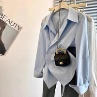 Designer Irregular Long sleeve Polo Shirt Women Tunic White Elegant Basic Top Blouse Ladies Fashion Work Wear Shirts Quick Pick Grocers