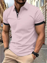 Men's short sleeve color matching fashion with men's lapel short sleeve Quick Pick Grocers