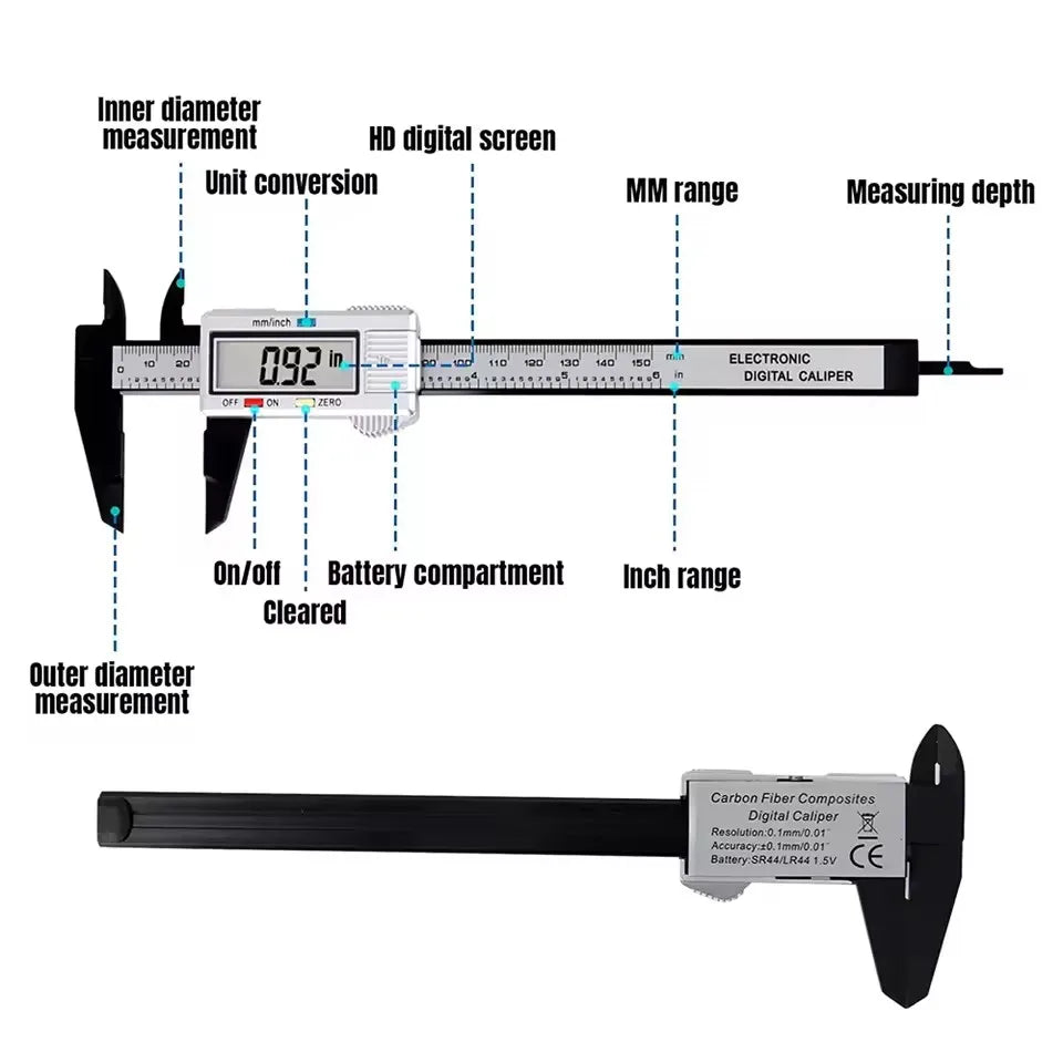 150mm 100mm Electronic Digital Caliper Carbon Fiber Dial Vernier Caliper Gauge Micrometer Measuring Tool Digital Ruler Econic Blanks