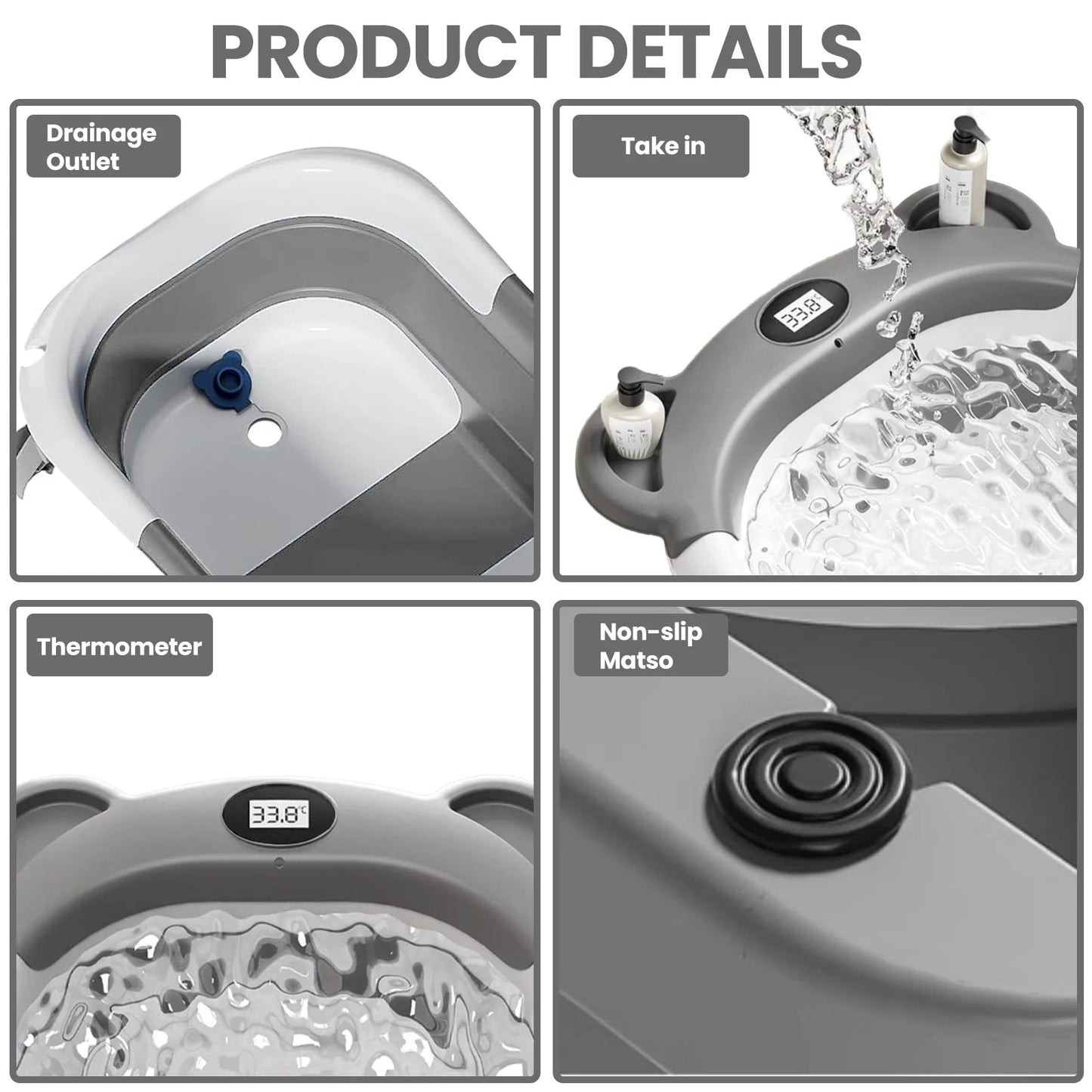 Portable Travel Bathtub, Collapsible Baby Bathtub, with Thermometer &1Soft Floating Cushion, with Drain Hole,For Baby 0-36 Month Purest Peak