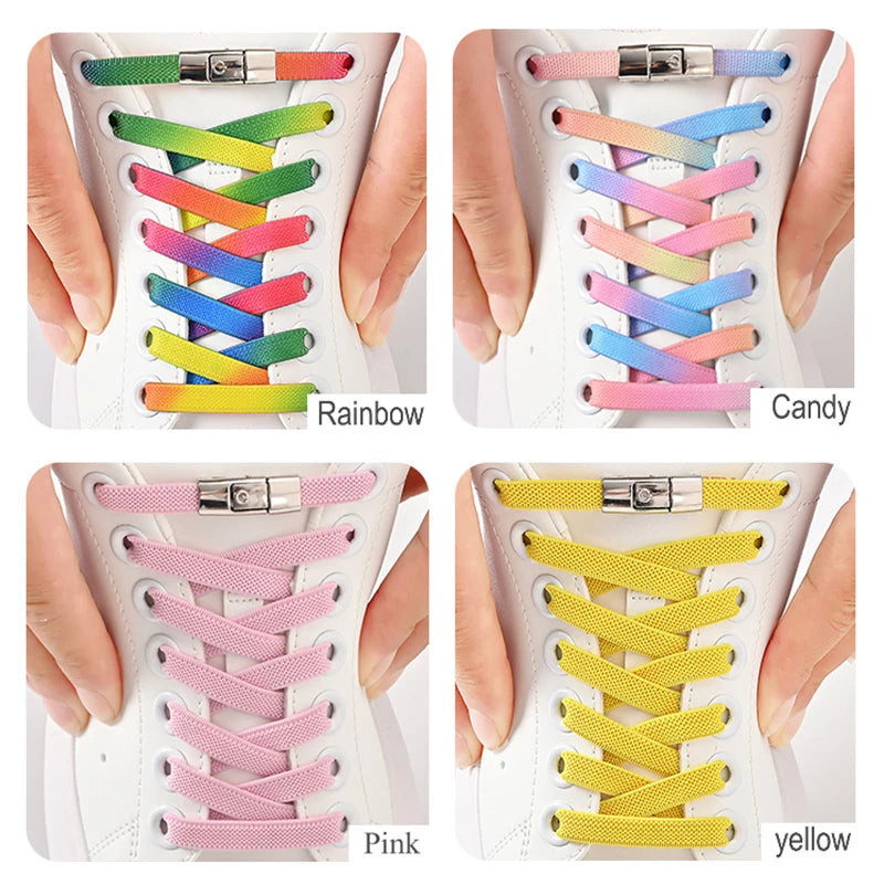8mm No Tie Shoe Laces Press Lock Shoelaces Without Ties Elastic Laces Sneaker Kids Adult Widened Flat Shoelace for Shoes Quick Pick Grocers