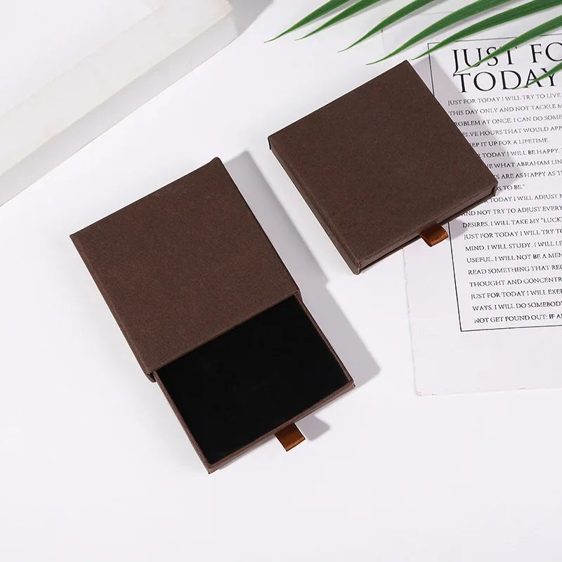 10pcs 8x8x1.7cm Kraft Paper Drawer Travel Jewelry Packaging Box Greeting Card Necklace Bracelet Earrings Gift Organizer Case Box Purest Peak
