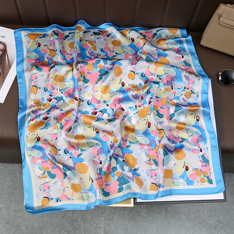 2025 Silk Shawl Print Headscarf Cat Hair Wrap Neckerchief Female Satin Square Scarf For Women Headband Foulard Hijab Bandana Quick Pick Grocers