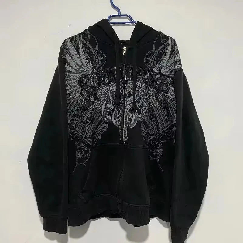 American Y2K New Fashion Trend Fleece Padded Zipper Hoodie Women Street Hip Hop Joker Loose Sweatshirt Couple Casual Punk Hoodie Econic Blanks