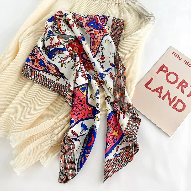 90*90Cm Square Scarf Twill Silk Feeling Women Head Shawls and Wraps Luxury Hair Tree Print Neck Scarves Hijab Bandana Pashmina Econic Blanks
