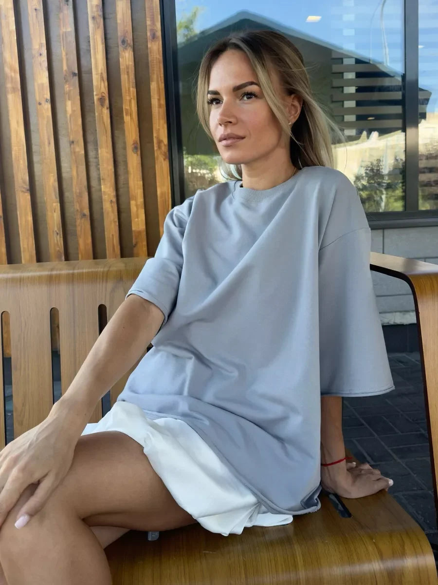 Hirsionsan Summer Casual Oversized T-shirts Women 100% Cotton Pink Loose Tees 2025 New Cusual Solid O Neck Female Aesthetic Tops Quick Pick Grocers