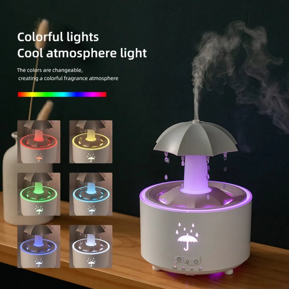 Rotating Umbrella Water Drop Air Humidifier with Colourful Night Lights Mute Spary Home Essential Oil Aroma Diffuser Humidifier Quick Pick Grocers