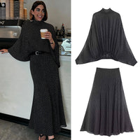 Polka Dot Printed Midi Skirts Two Piece Sets for Women 2025 Summer Chic Bow Tied Blouse Top Suits Woman 2 Piece Outfits Quick Pick Grocers