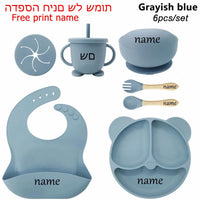 Baby Feeding Plate Sets Suction Bowl Silicone Plate For Kids 6Pcs Children Tableware Personalized Name Dinner Dishes Cups Spoon Purest Peak