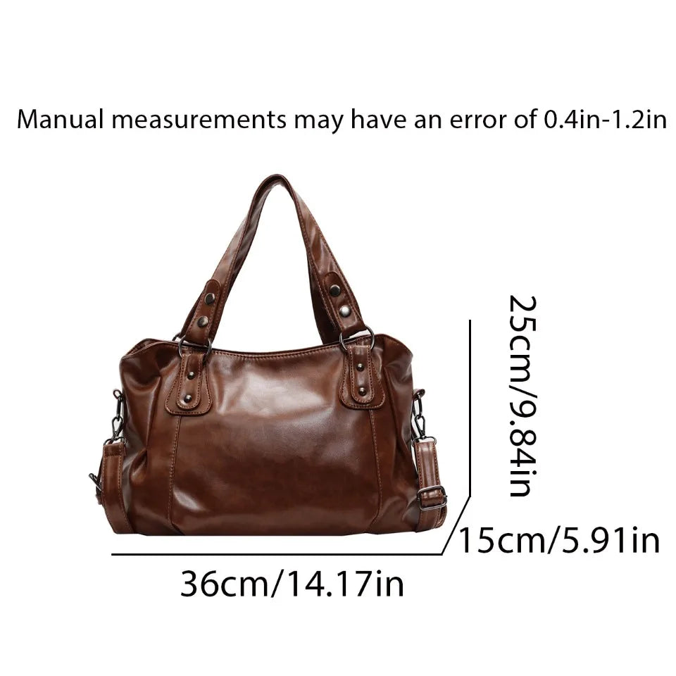 Retro Brand Roomy Shoulder Bag Female Luxury Solid Color Classic Crossbody Bag Large Capacity Style Soft PU Leather Tote Bag Quick Pick Grocers