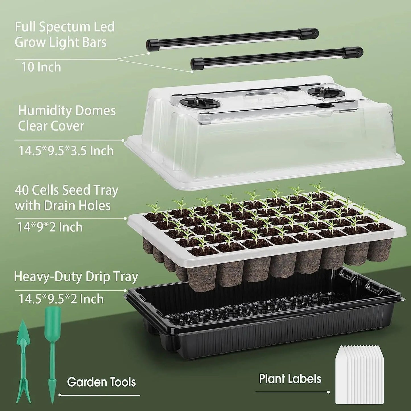 1 Set, Seed Starter Trays With 2 Long Strip Grow Lights, 40 Cells Seed Starter Kit With Humidity Dome For Home Gardene Quick Pick Grocers
