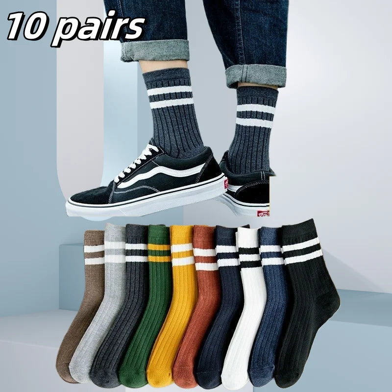 10/5/3MEN'S Mid-calf Socks Cotton Socks for All Seasons, Solid Colour and Versatile Econic Blanks