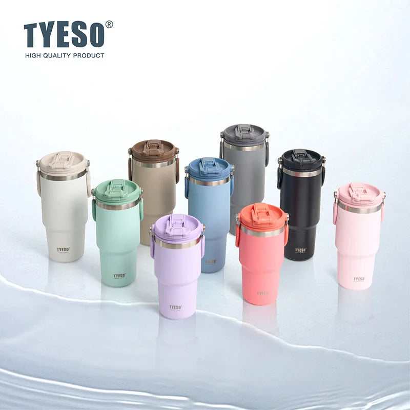Tyeso Large-Capacity Thermoses Handle Vacuum Cup Dual-Drink Coffee Mug Stainless Steel Ice Cup Car Bottle Hot Cold Retention Quick Pick Grocers