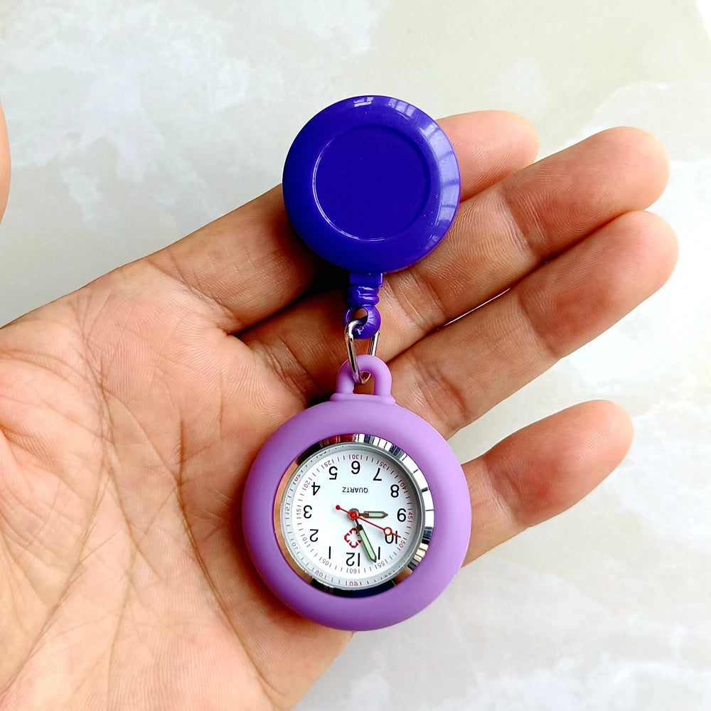 Retractable Blank Simple Nurse Doctor Hospital Pocket Watch Badge Reel Clip Hang Colourful Pendant Dress Watches Clock Quick Pick Grocers
