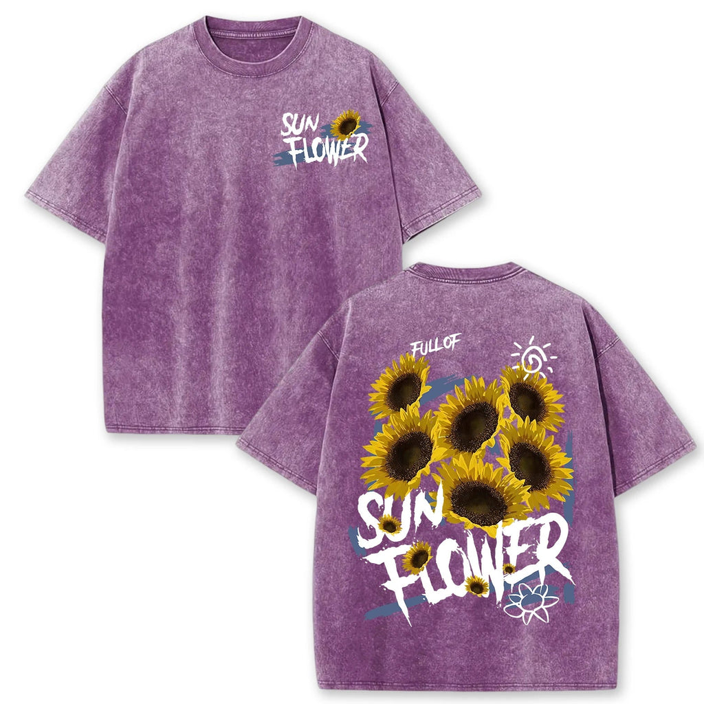 Lift Is Good Beautiful Sunflower Print Washed T Shirts Women Soft Cotton T-Shirt Street Creative Short Sleeve Summer Casual Tops Quick Pick Grocers