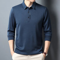 Men's Waffle Long Sleeved POLO Shirt with Letter Printed Lapel Casual Top Quick Pick Grocers