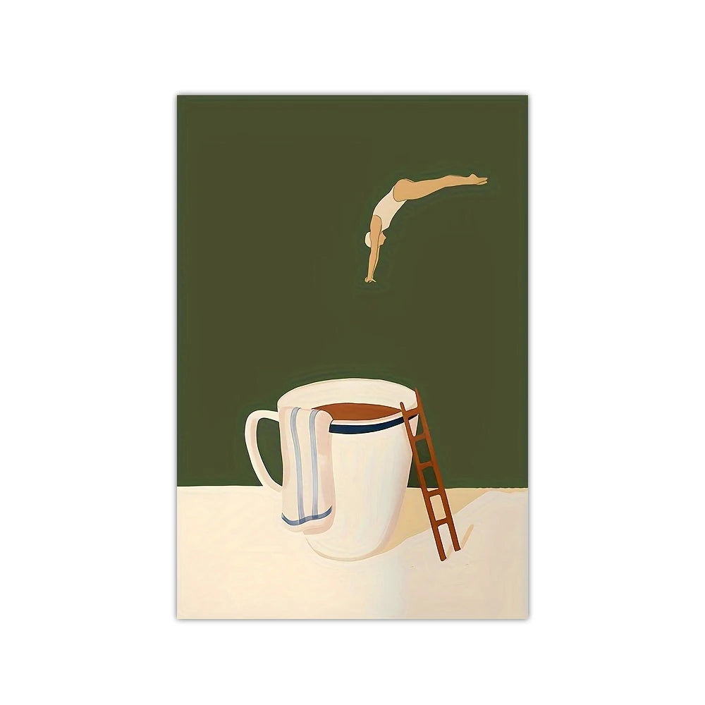 Retro Coffee Diving Poster Canvas Painting Good Morning Coffee Lover Print Wall Art for Living Room Home Kitchen Decor Frameless Quick Pick Grocers
