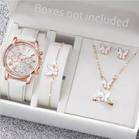5/6PCS Fashion Women's Quartz Watch Leather Band Analog Wrist Watches Heart Rhinestone Jewelry Set(Without Box) Quick Pick Grocers